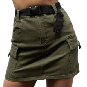 Army Green Military Cargo Mini Skirt with Belt Garage Size Small